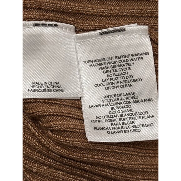 Anne Klein Collared V Neck Sweater Tan Ribbed Gold Button Size Large - Picture 7 of 10